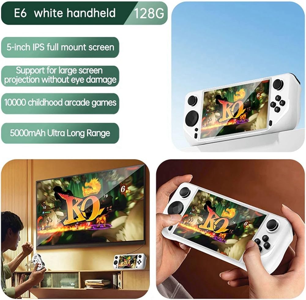 GSH E6 Handheld Game Console Portable Video Game 5-inch IPS Screen with 10+ Emulators and 10000+ Retro Games (Multicolor 64GB)