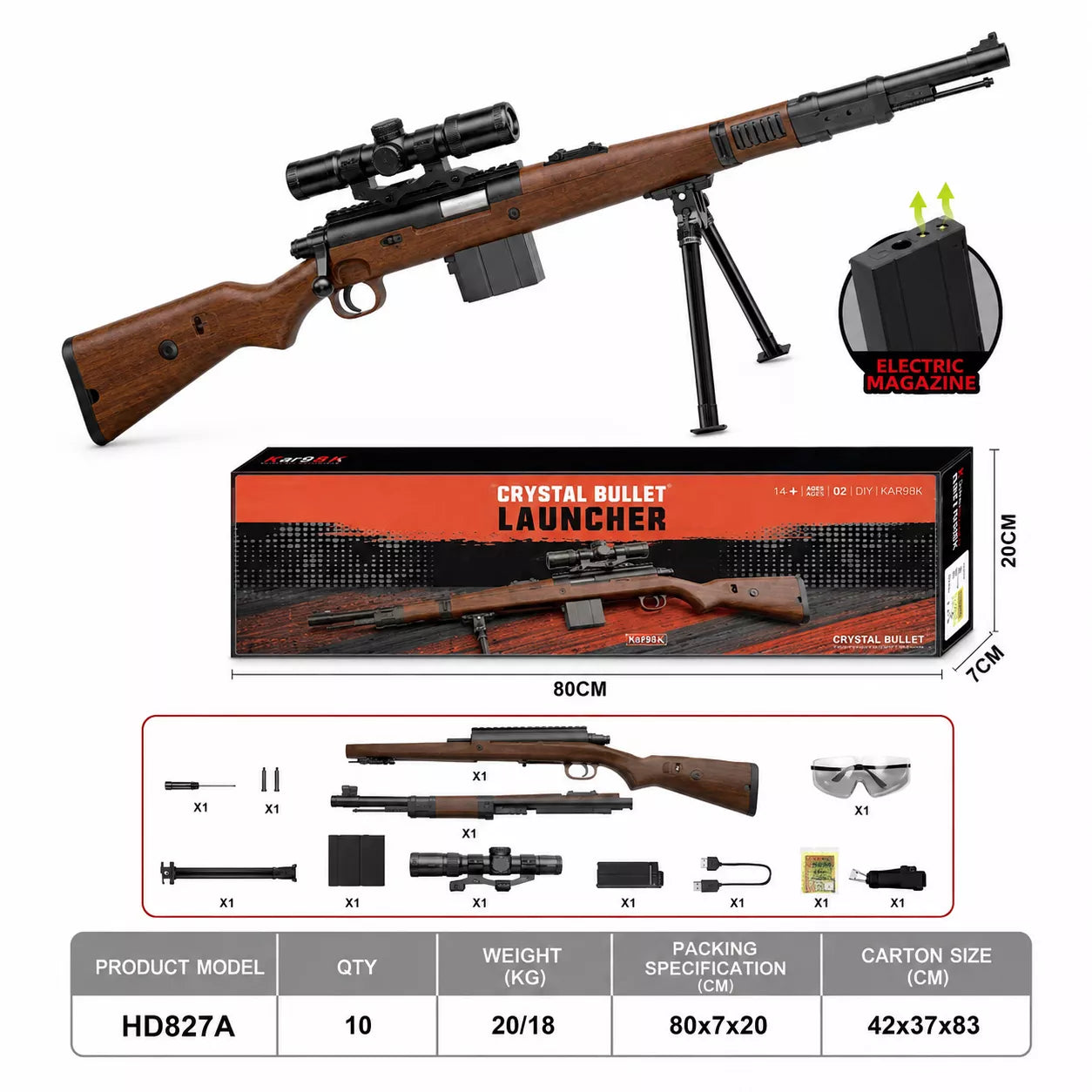 KAR98K Electric Gel Blaster with Scope & Bipod