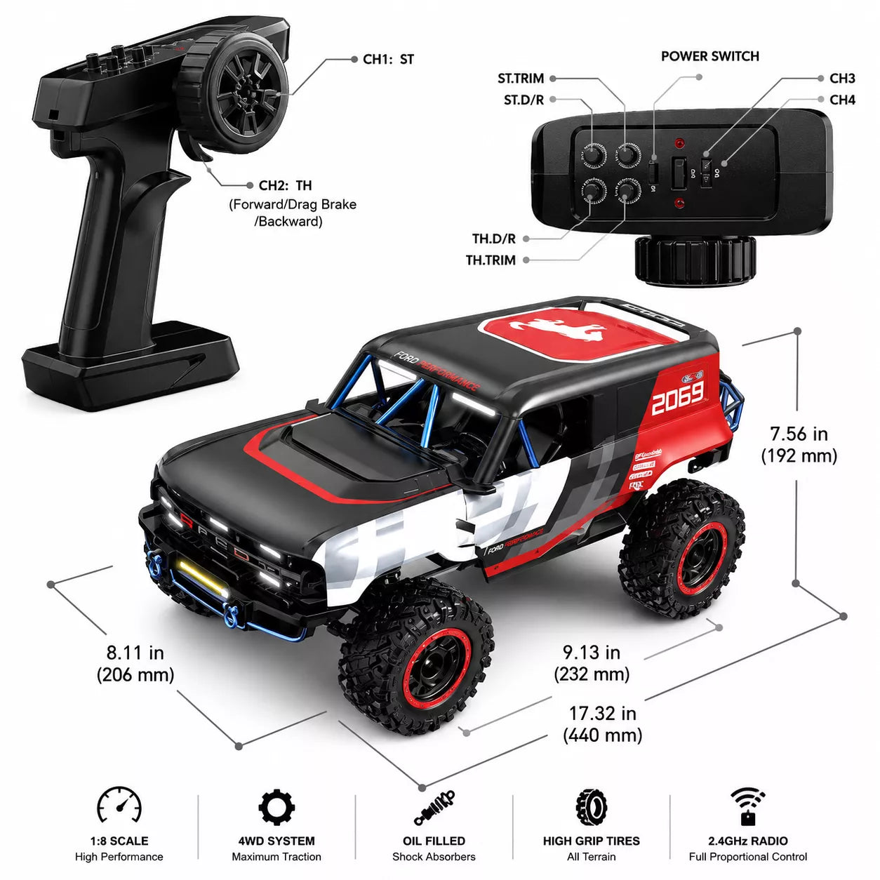 MJXRC H12P 1:12 Ford Bronco Baja 1000 Officially Licensed 4WD Brushless RC Crawler