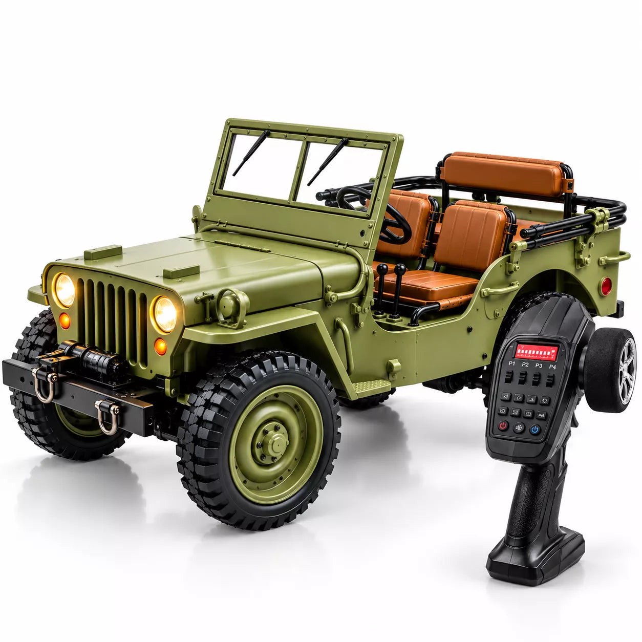 1:14 Full Metal Military Jeep RC Car | 2.4GHz 4WD, 2-Speed Gearbox, Metal Transmission, Lights & Sound