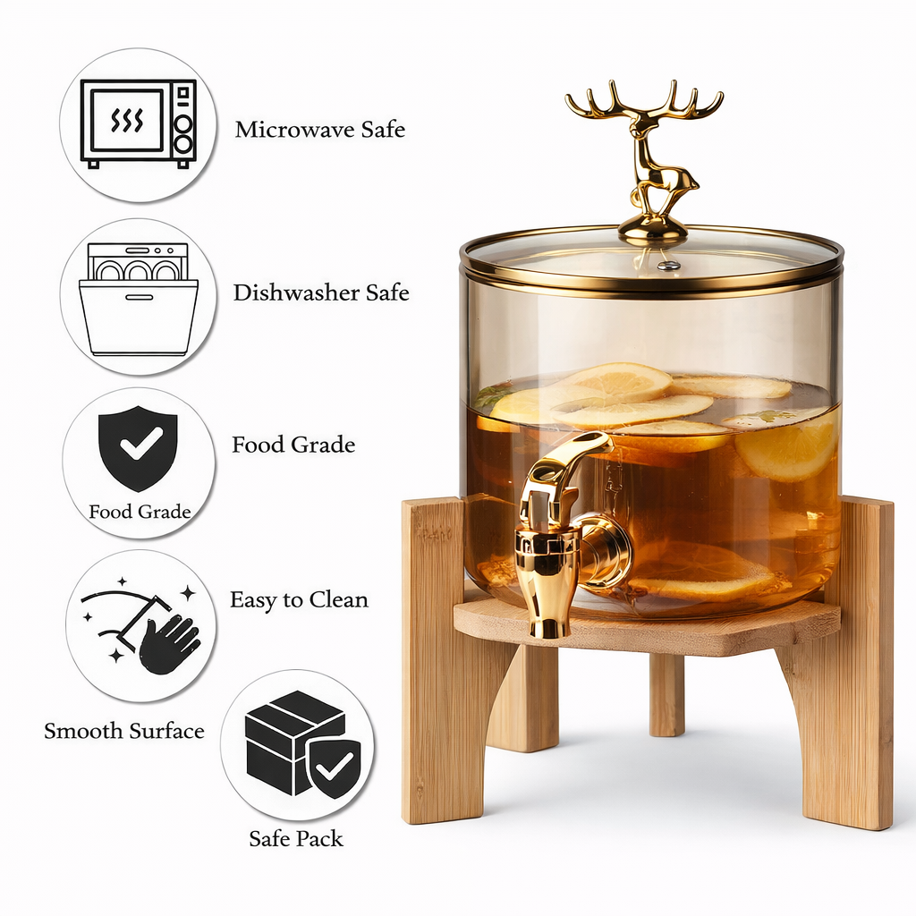Luxury Glass Beverage Dispenser with Stand