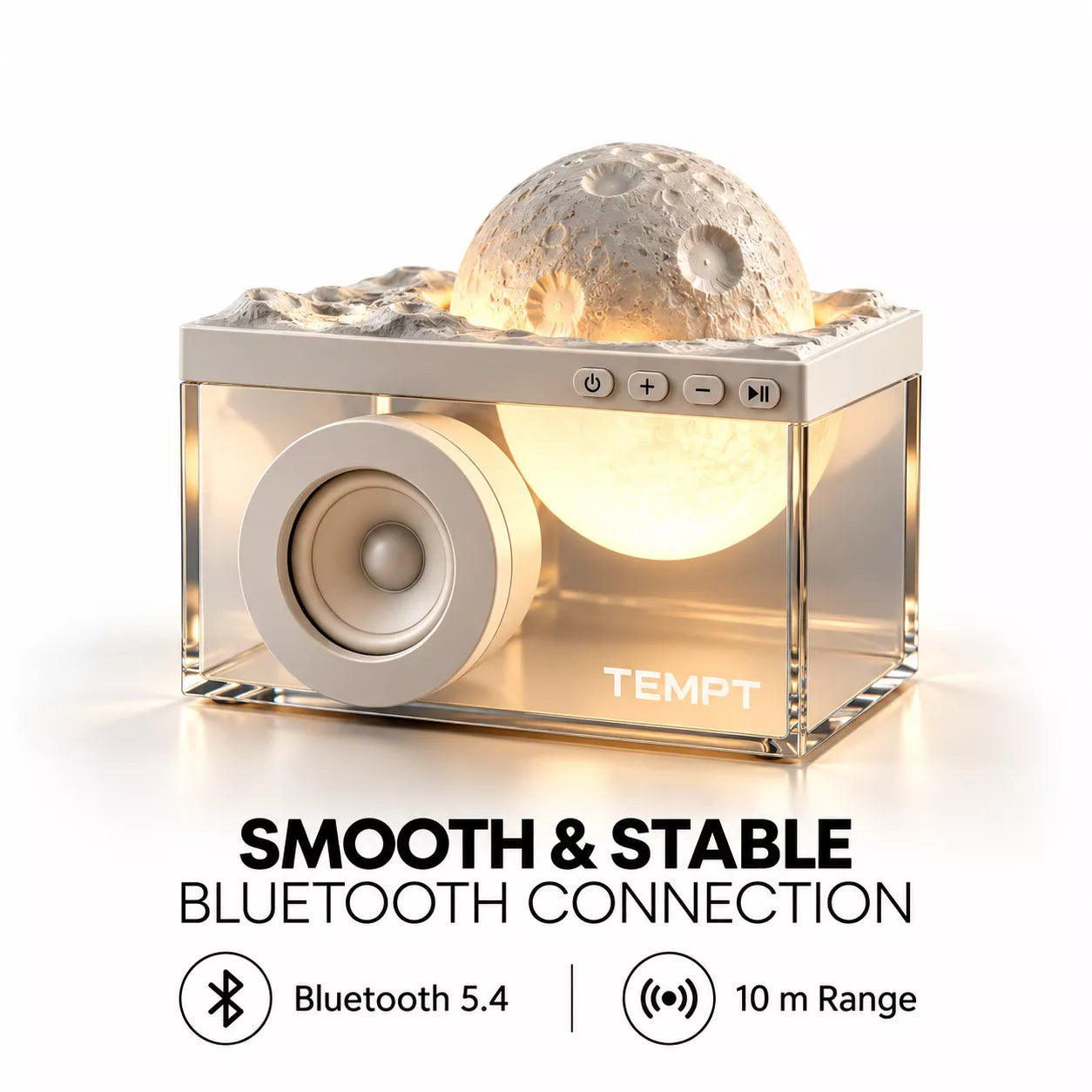 TEMPT Privee Lunar 4-in-1 Bluetooth Speaker with Moon Lamp & Aroma Diffuser | 8W, 40H Playback