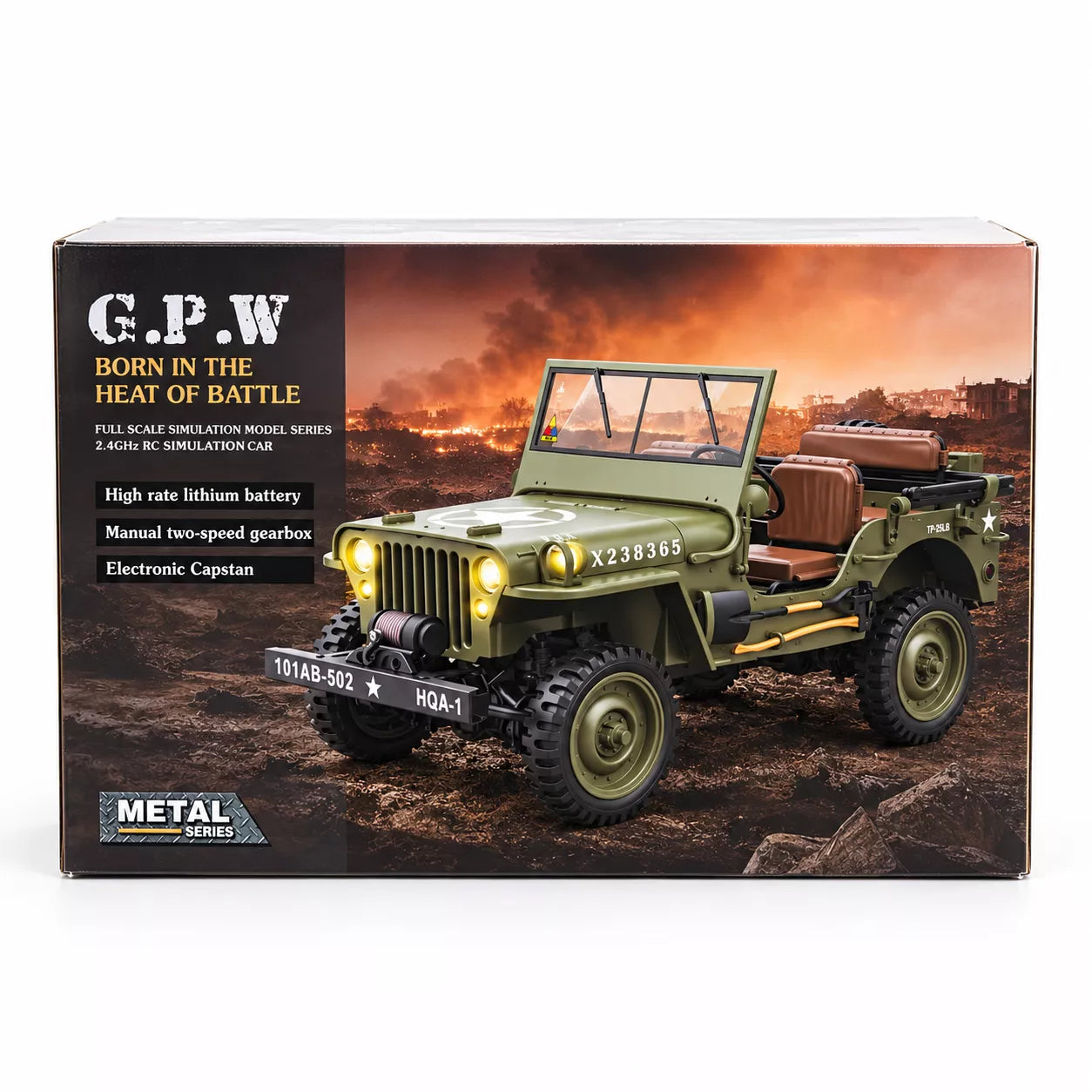 1:14 Full Metal Military Jeep RC Car | 2.4GHz 4WD, 2-Speed Gearbox, Metal Transmission, Lights & Sound