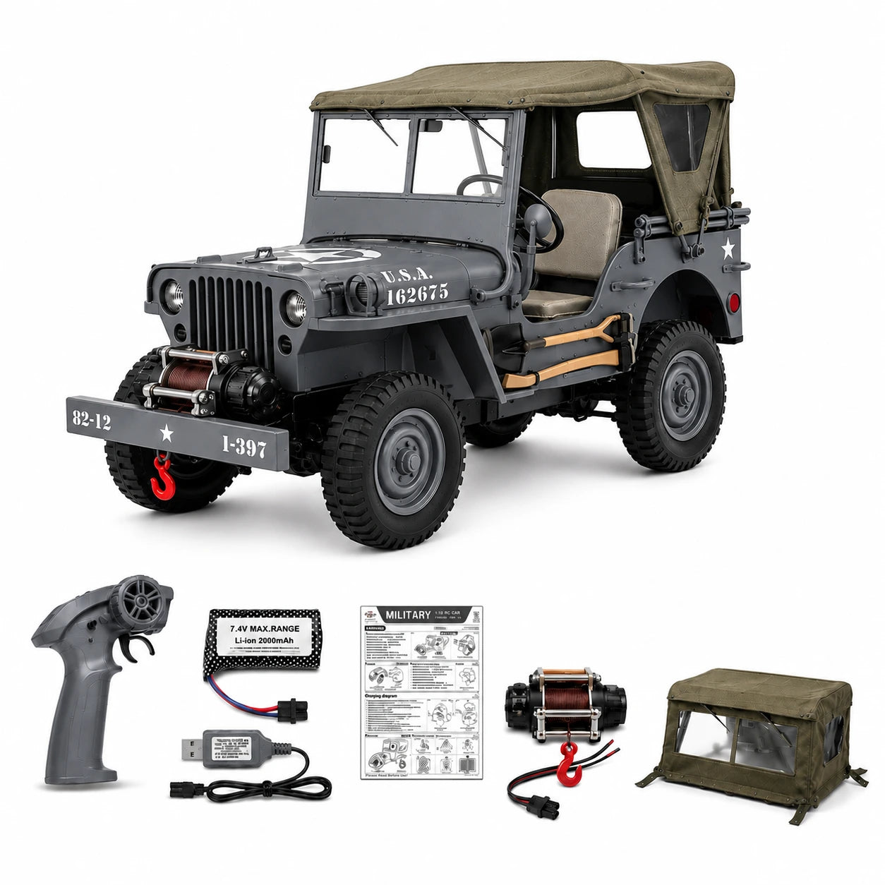 Original Willys Military RC Jeep with Canvas Cover & Winch