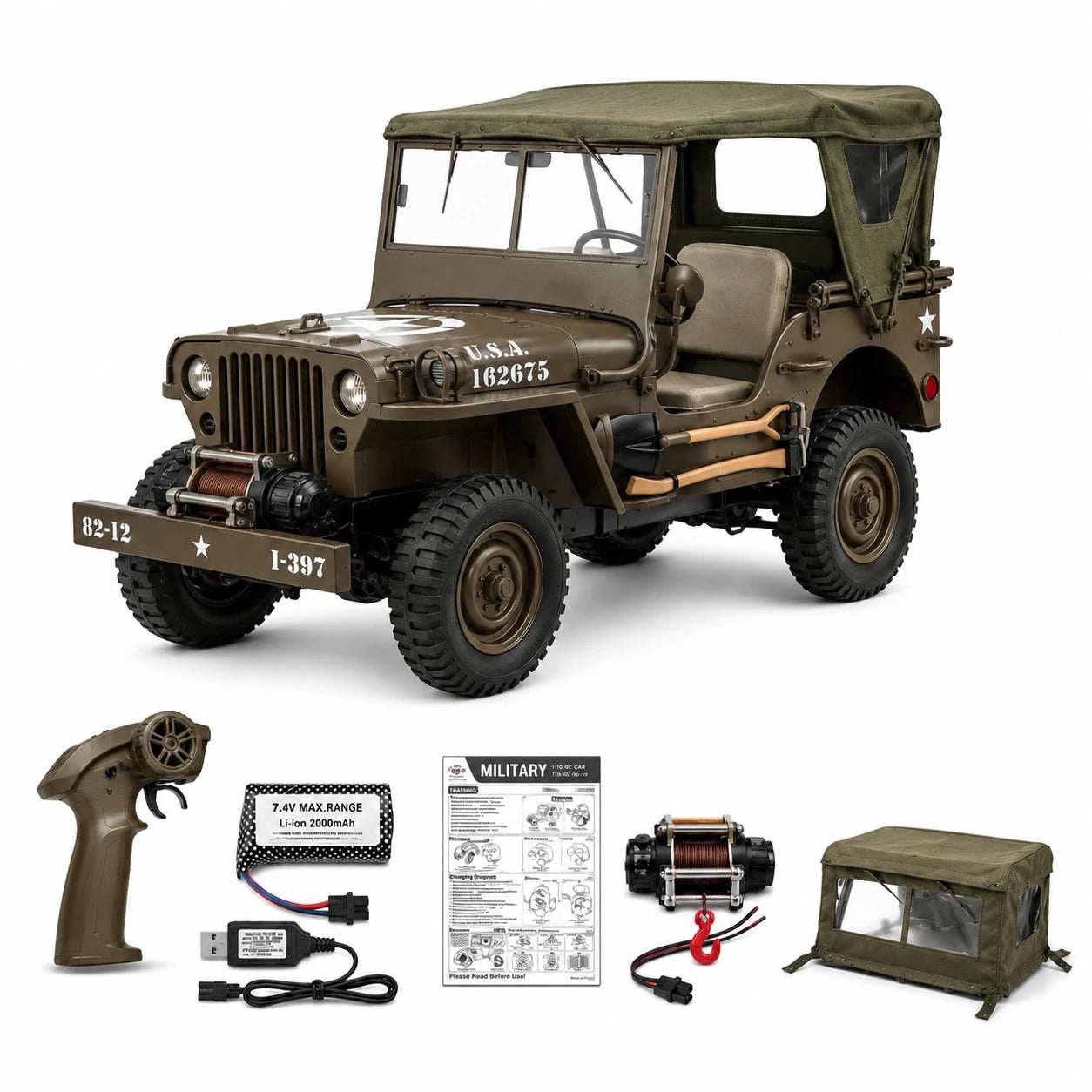 Original Willys Military RC Jeep with Canvas Cover & Winch