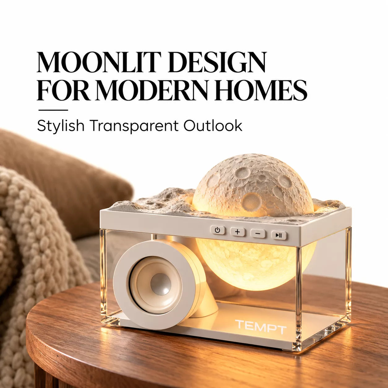 TEMPT Privee Lunar 4-in-1 Bluetooth Speaker with Moon Lamp & Aroma Diffuser | 8W, 40H Playback