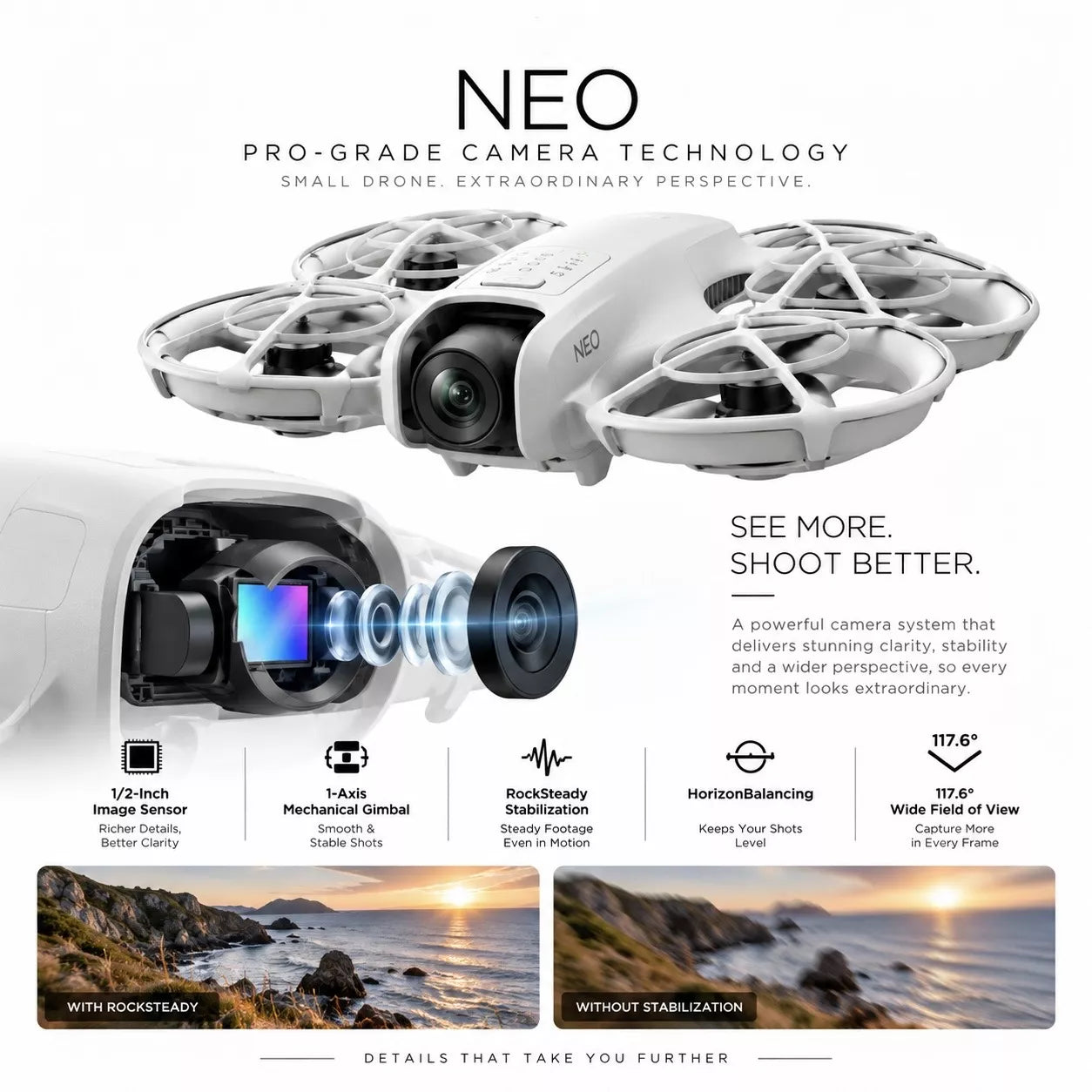 Neo 4K AI Camera Drone | 3 Batteries + Charging Hub | AI Tracking & Palm Takeoff