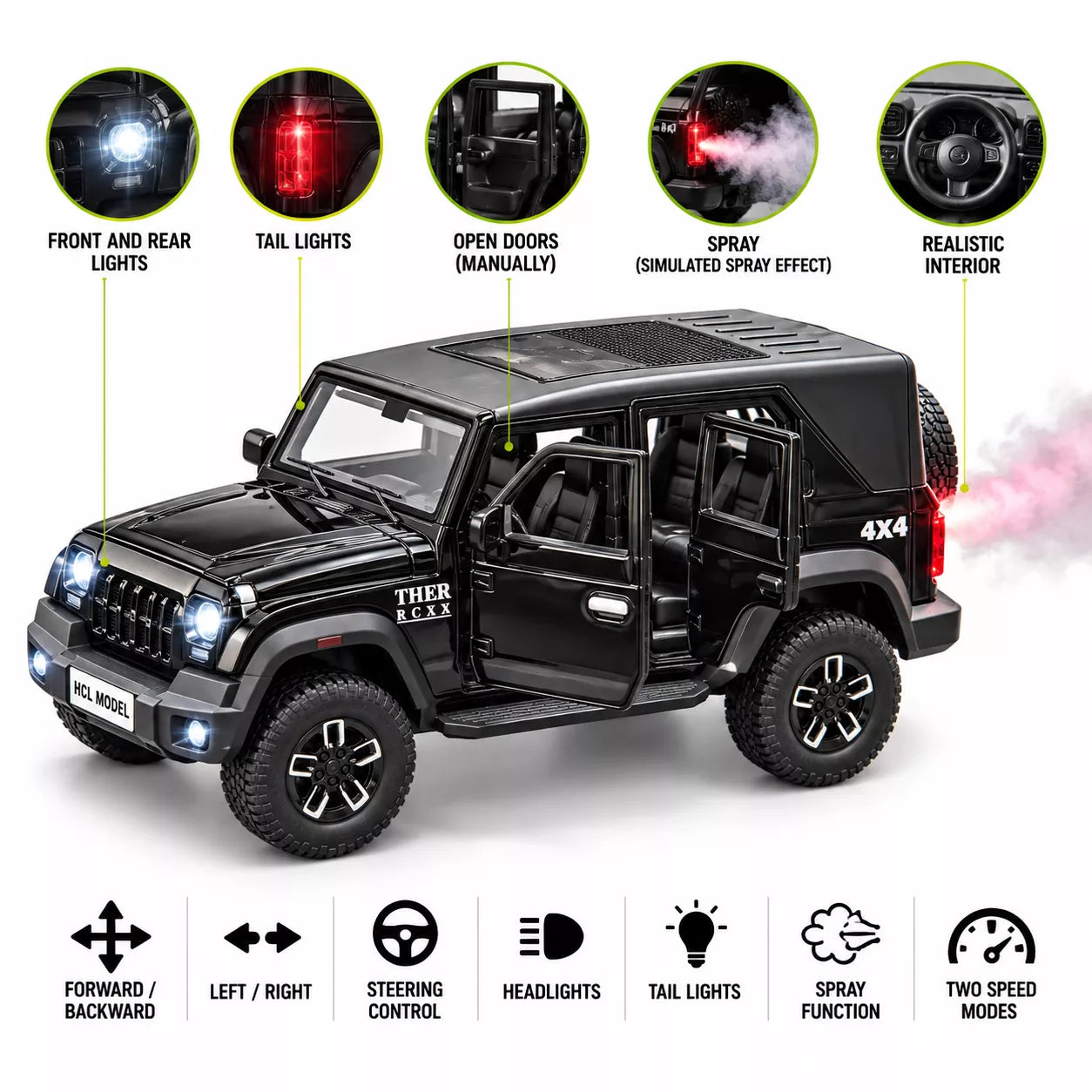 RC Thar Roxx 1:22 Die-Cast Metal Remote Control Car | 2.4GHz 4x4 SUV with Lights, Openable Doors, Spray Effect & 2-Speed Modes