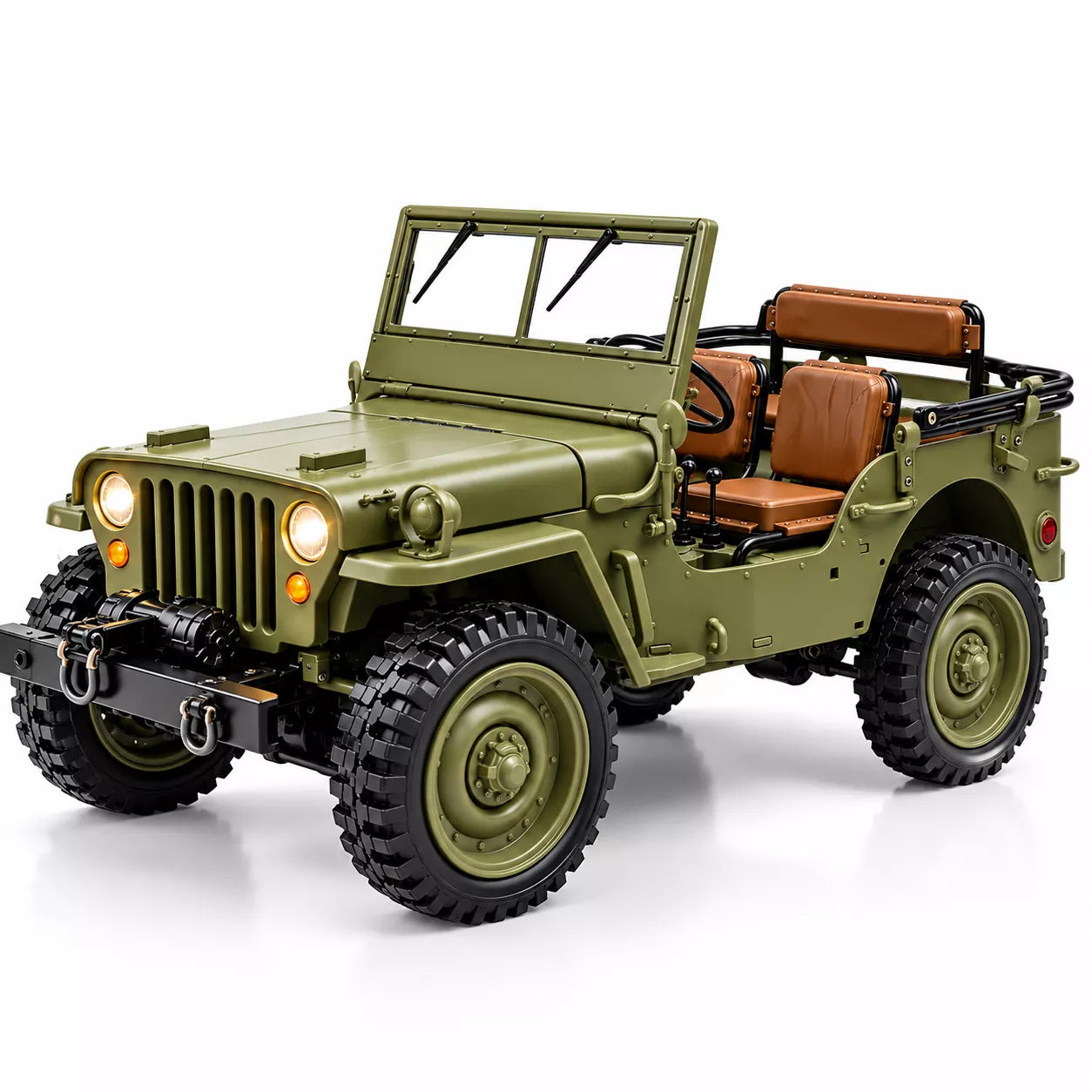 1:14 Full Metal Military Jeep RC Car | 2.4GHz 4WD, 2-Speed Gearbox, Metal Transmission, Lights & Sound