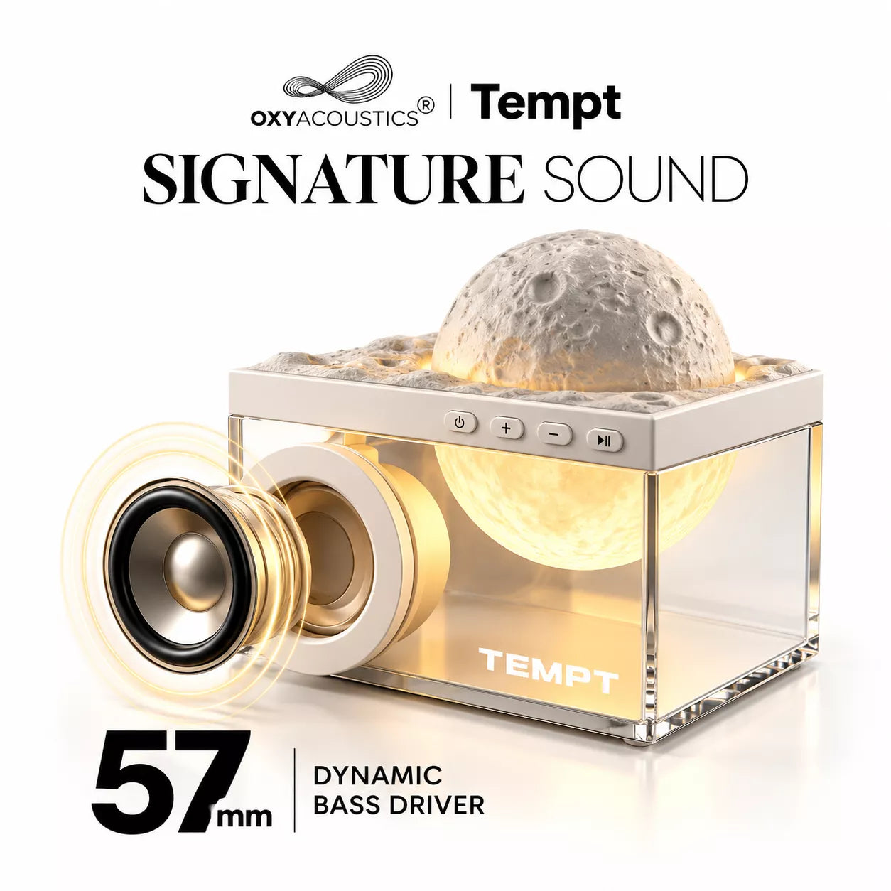 TEMPT Privee Lunar 4-in-1 Bluetooth Speaker with Moon Lamp & Aroma Diffuser | 8W, 40H Playback