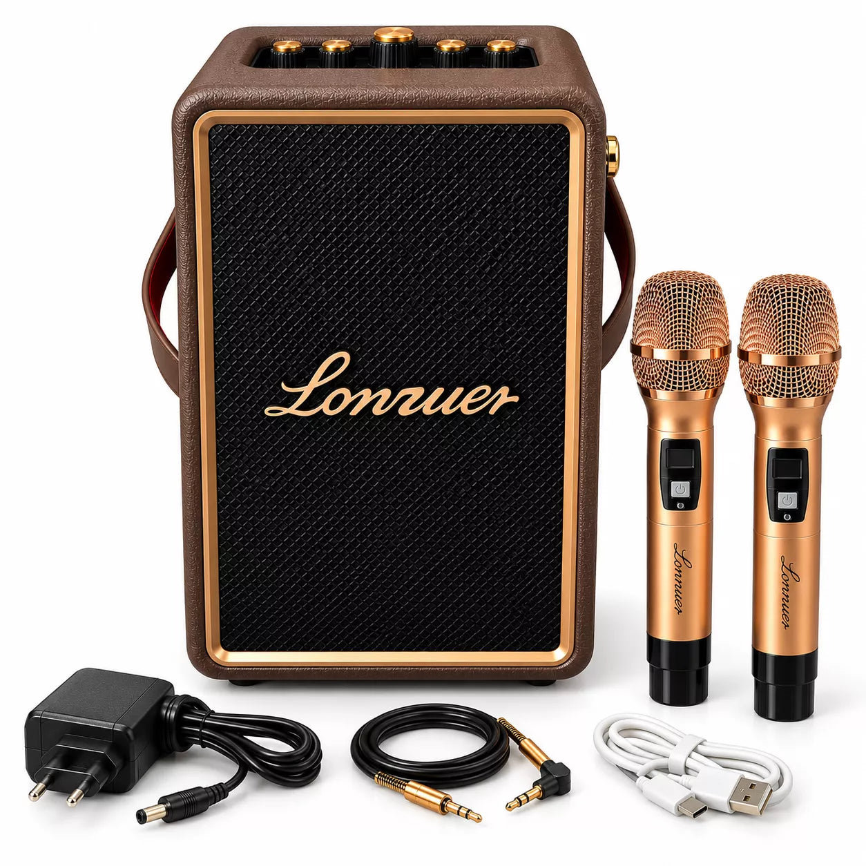Lonzuer Running 100W Peak Power Bluetooth Speaker with 2 Wireless Microphones | 10,000mAh Battery