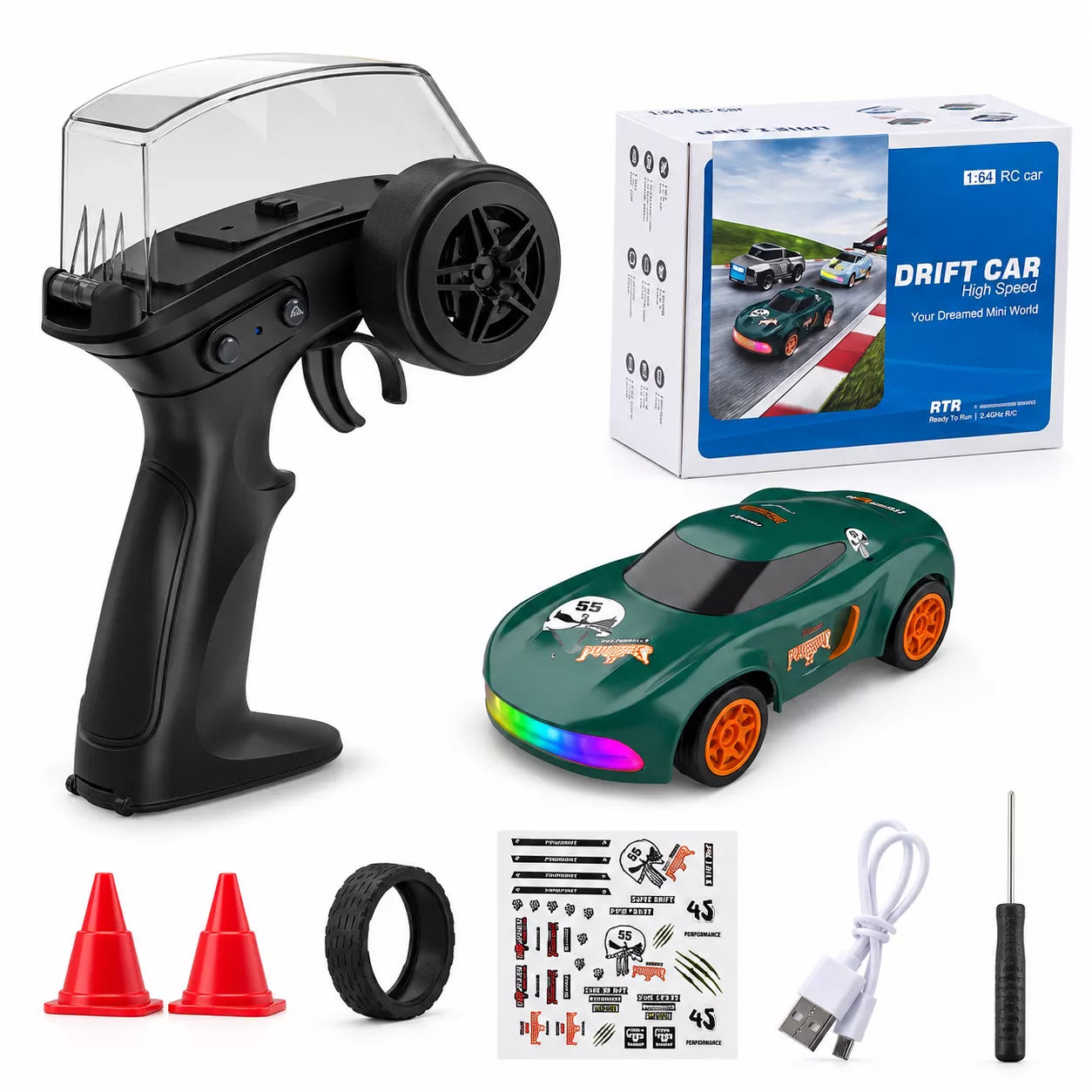 1:64 Mini RC Drift Car | 4WD High-Speed Racing Car with LED Lights (Bestseller)