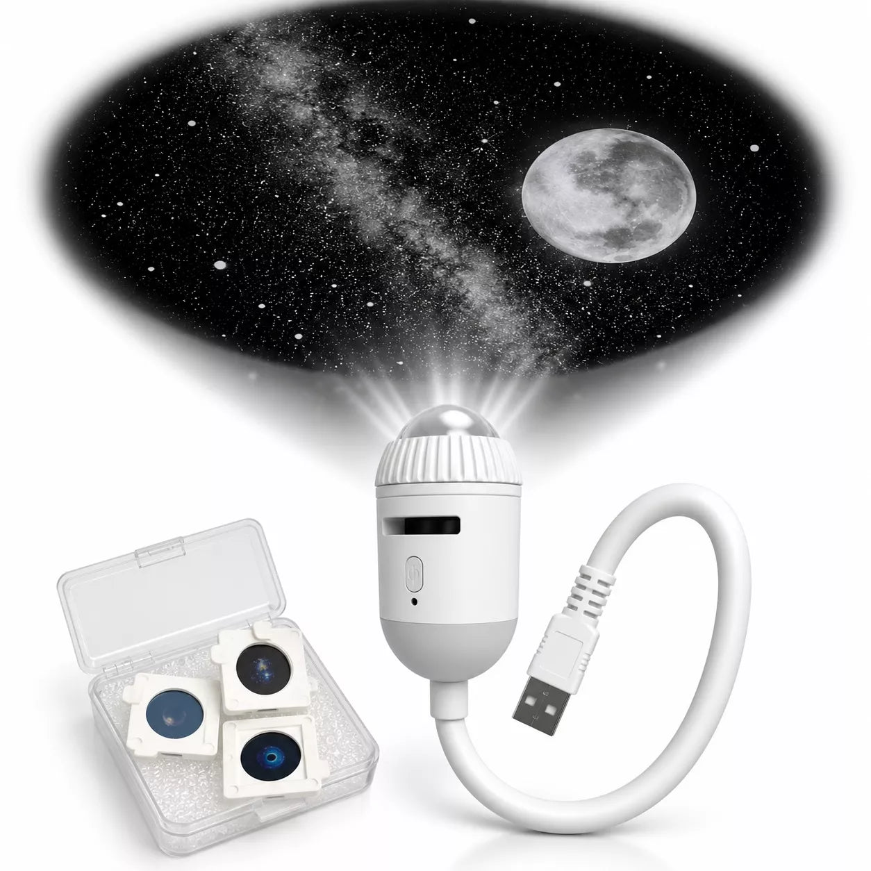 USB Starry Sky Projector with 3 Projection Chips | Moon, Galaxy & Black Hole Night Light