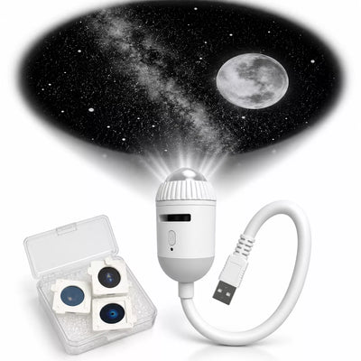 USB Starry Sky Projector with 3 Projection Chips | Moon, Galaxy & Black Hole Night Light