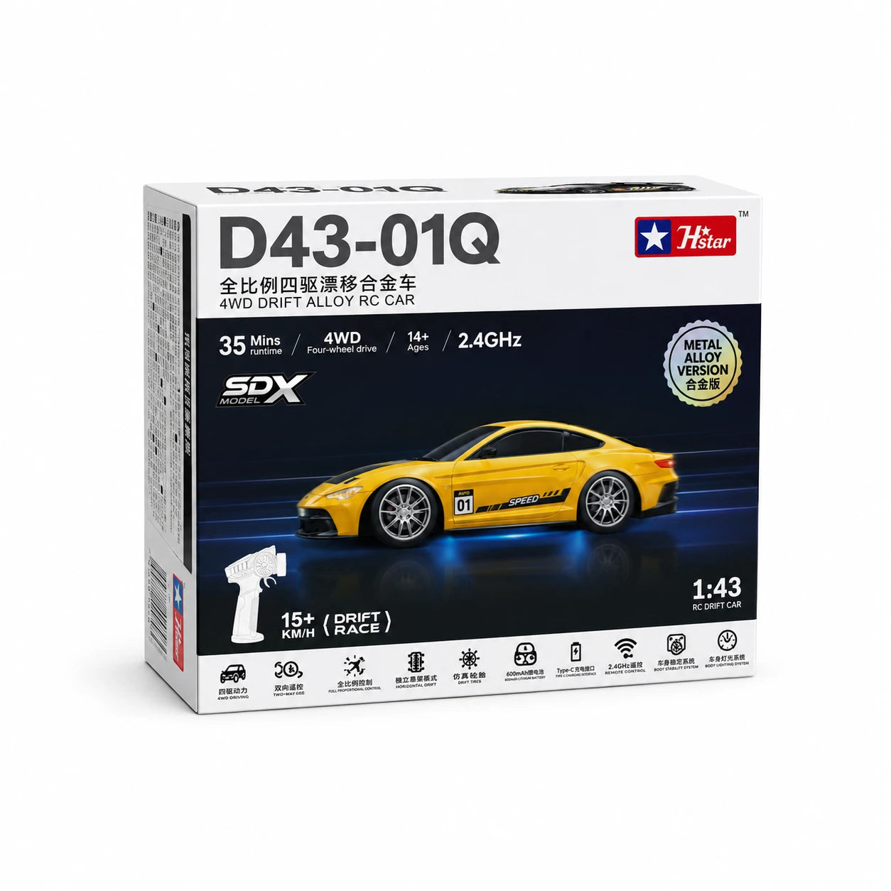 D43-01Q16 Porsche 911 Black Dinosaur Edition 1:43 4WD RC Drift Car with Gyro & LED Lights