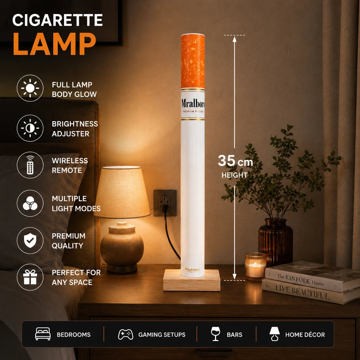 Cigarette LED Lamp with Wireless Remote (35 cm)