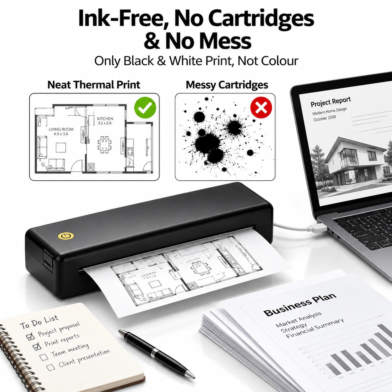 A43 Portable A4 Thermal Printer | Wireless Inkless Document Printer