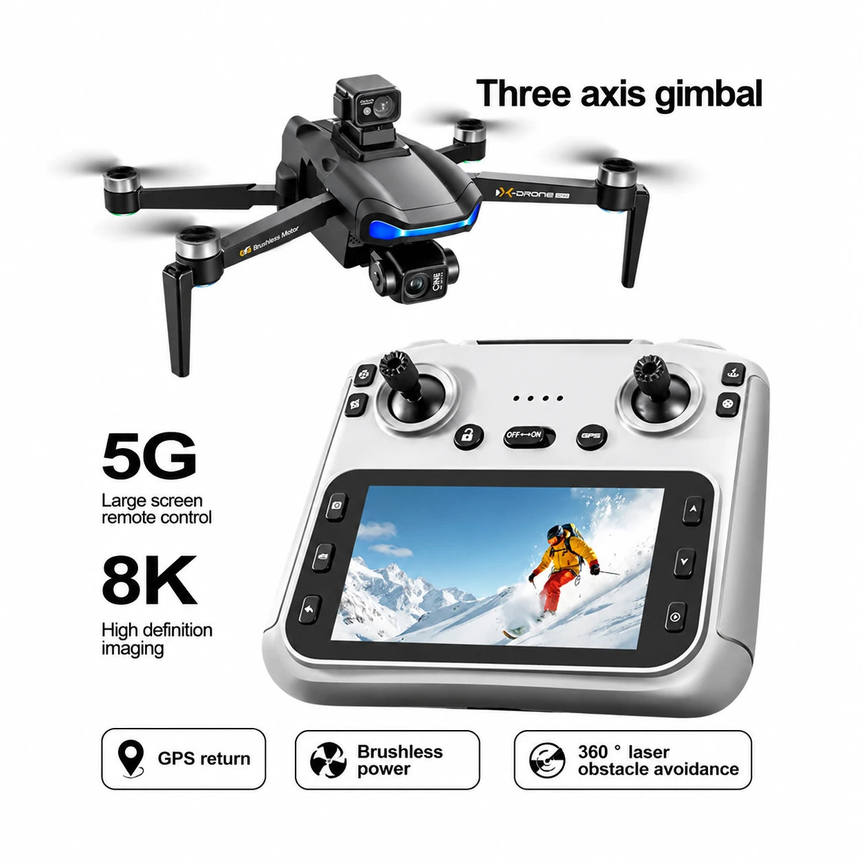 L3 Max GPS Drone with 3-Axis Gimbal Camera, 8K UHD Camera, Screen Remote Controller & Obstacle Avoidance