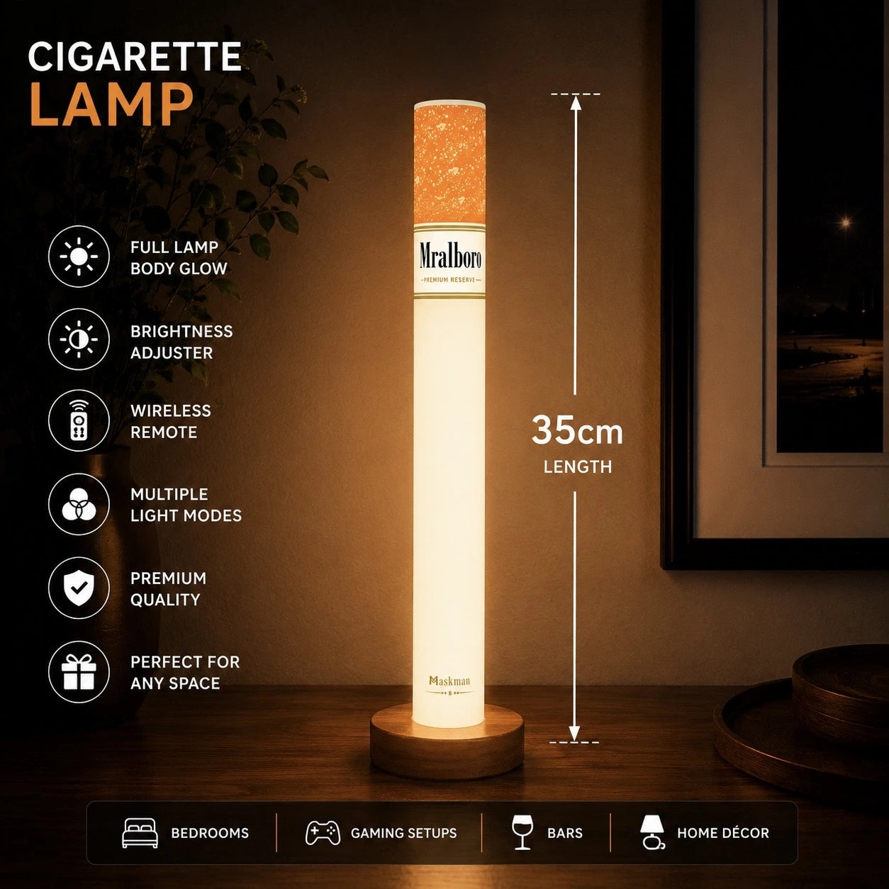 Cigarette LED Lamp with Wireless Remote (35 cm)