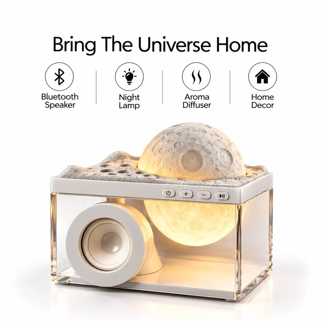 TEMPT Privee Lunar 4-in-1 Bluetooth Speaker with Moon Lamp & Aroma Diffuser | 8W, 40H Playback