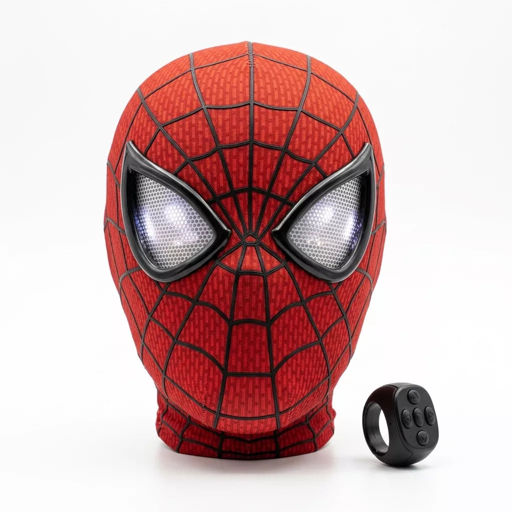 Spider-Man LED Mask with Ring Controller | USB Rechargeable Light-Up Eye Mask for Cosplay & Reels