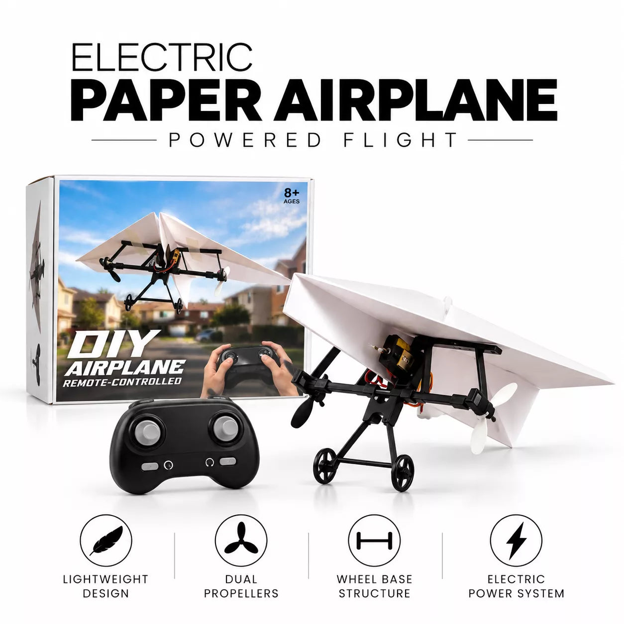 RC Paper Airplane Kit | DIY Remote Control Electric Paper Plane with Dual Propellers