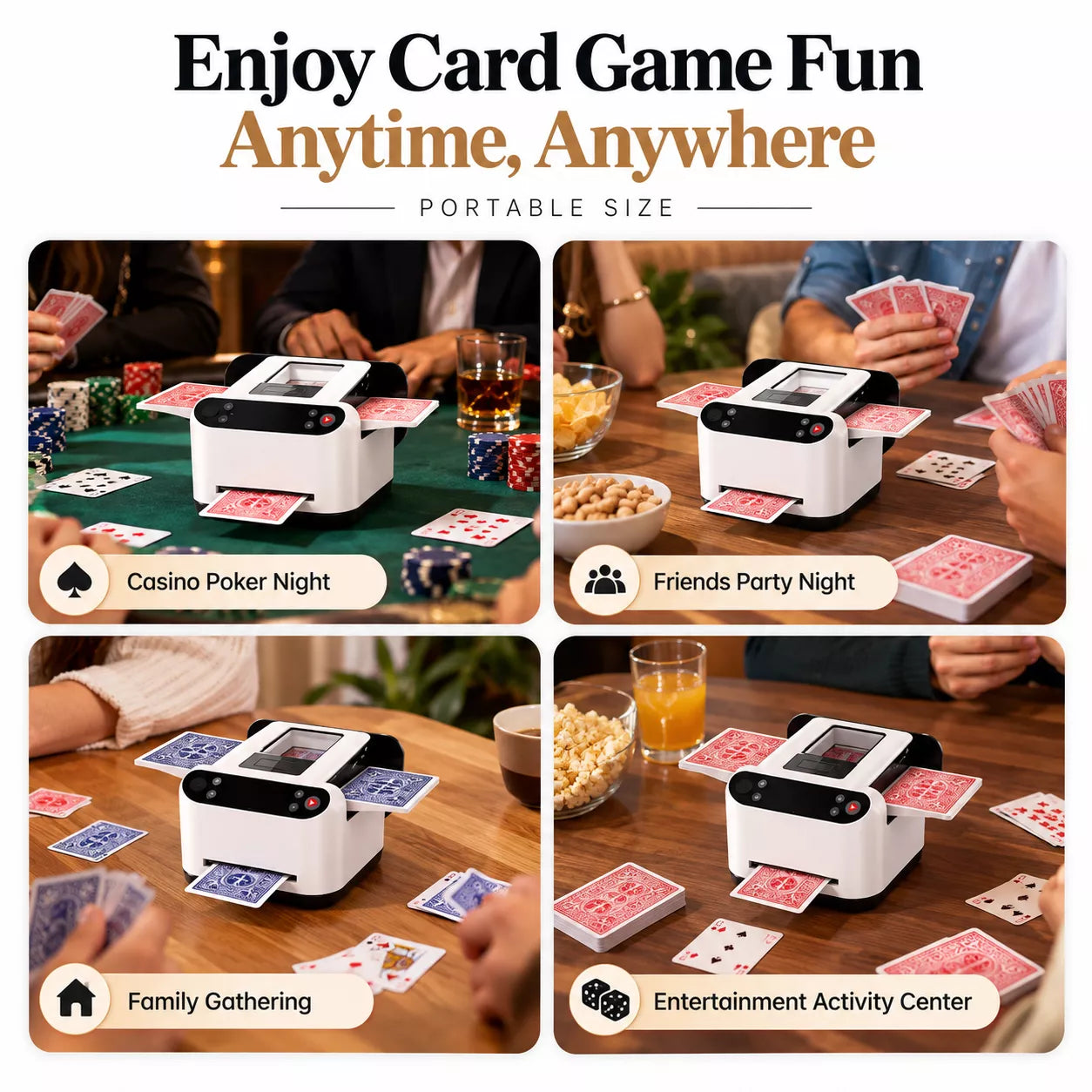 Card Distribution Machine | 2-in-1 Automatic Card Shuffler & Dealer | 360° Rotating, 2–8 Players
