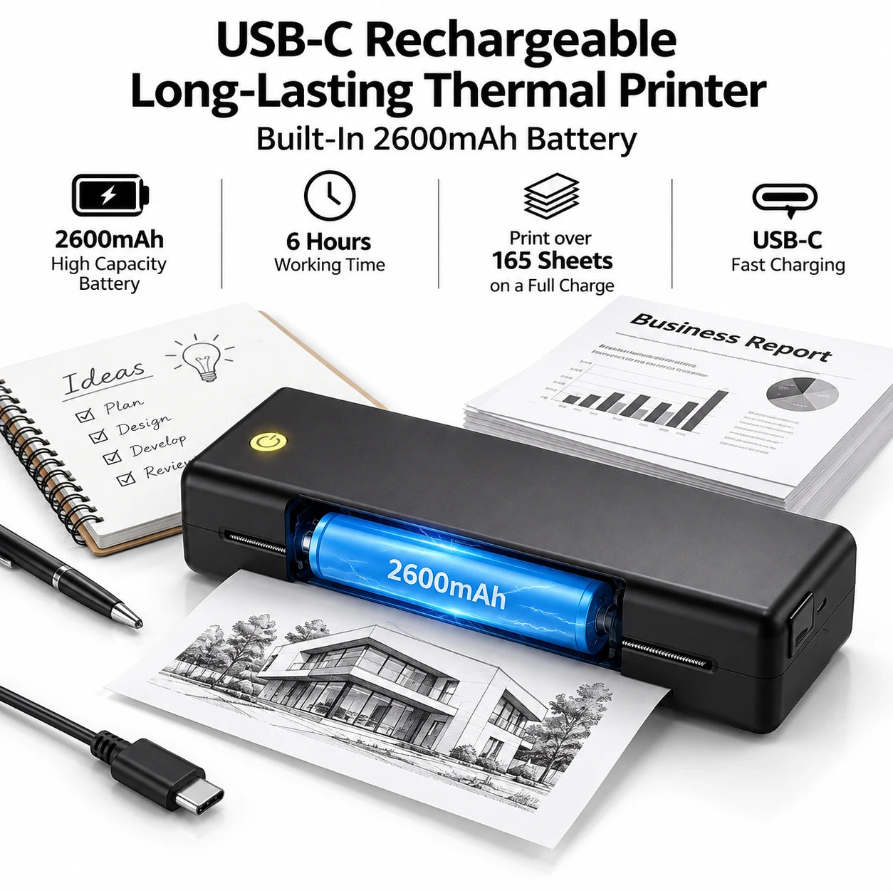 A43 Portable A4 Thermal Printer | Wireless Inkless Document Printer
