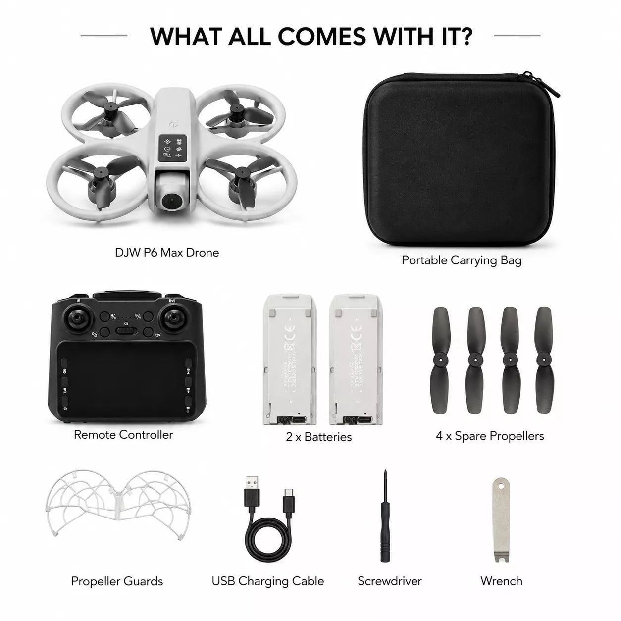 DJW P6 Max Drone | 1080P HD Camera, Touchscreen Remote & 2 Batteries