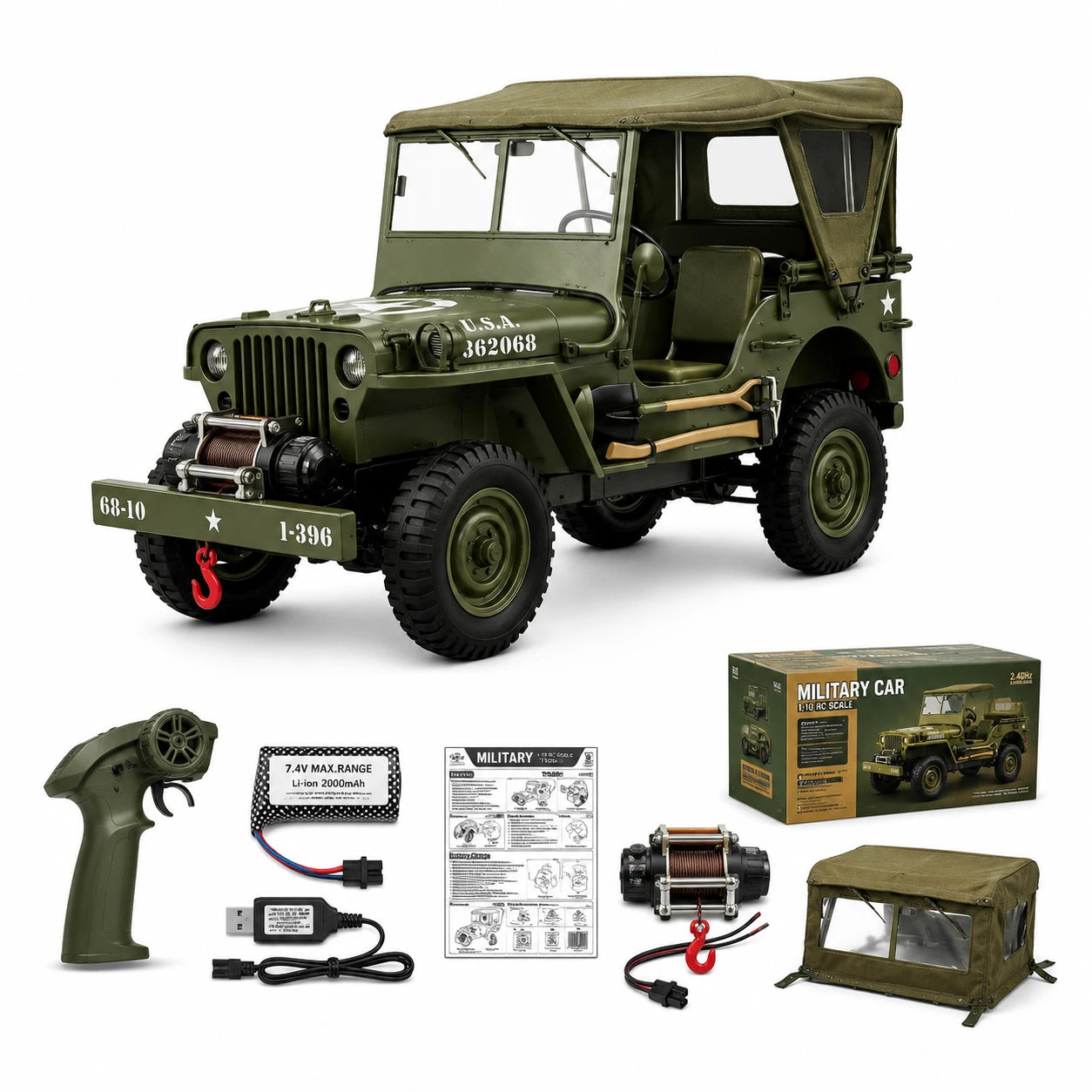 Original Willys Military RC Jeep with Canvas Cover & Winch