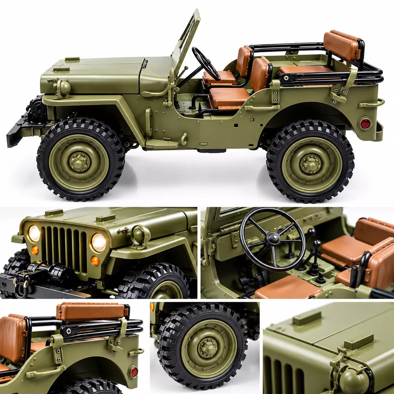 1:14 Full Metal Military Jeep RC Car | 2.4GHz 4WD, 2-Speed Gearbox, Metal Transmission, Lights & Sound