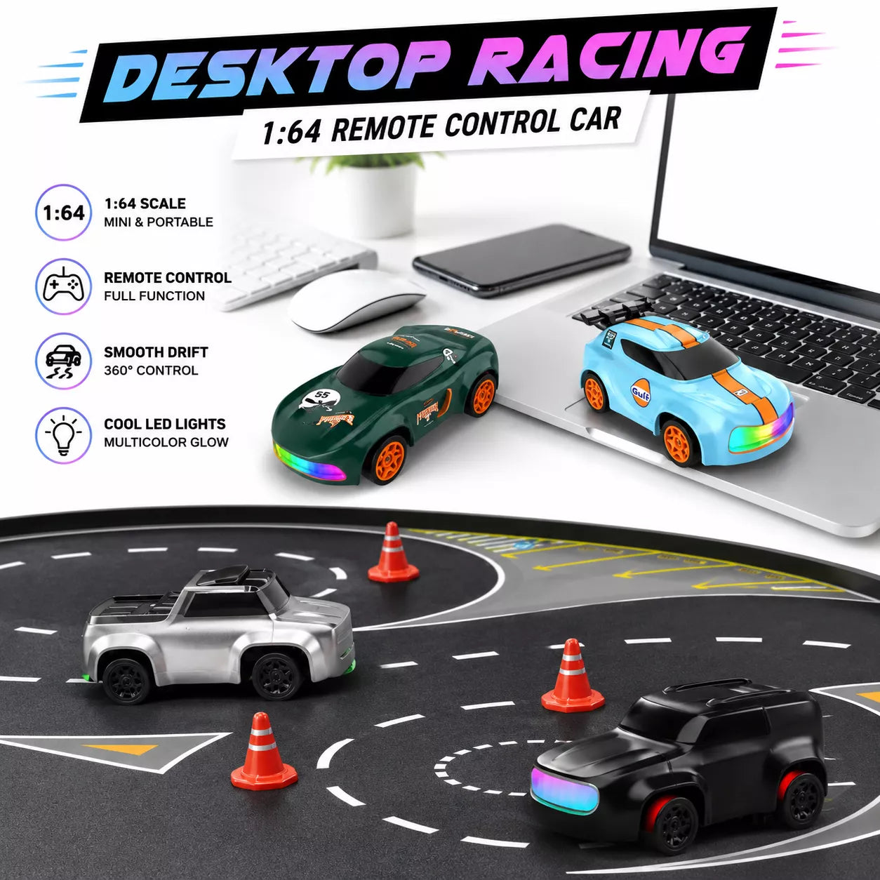 1:64 Mini RC Drift Car | 4WD High-Speed Racing Car with LED Lights (Bestseller)