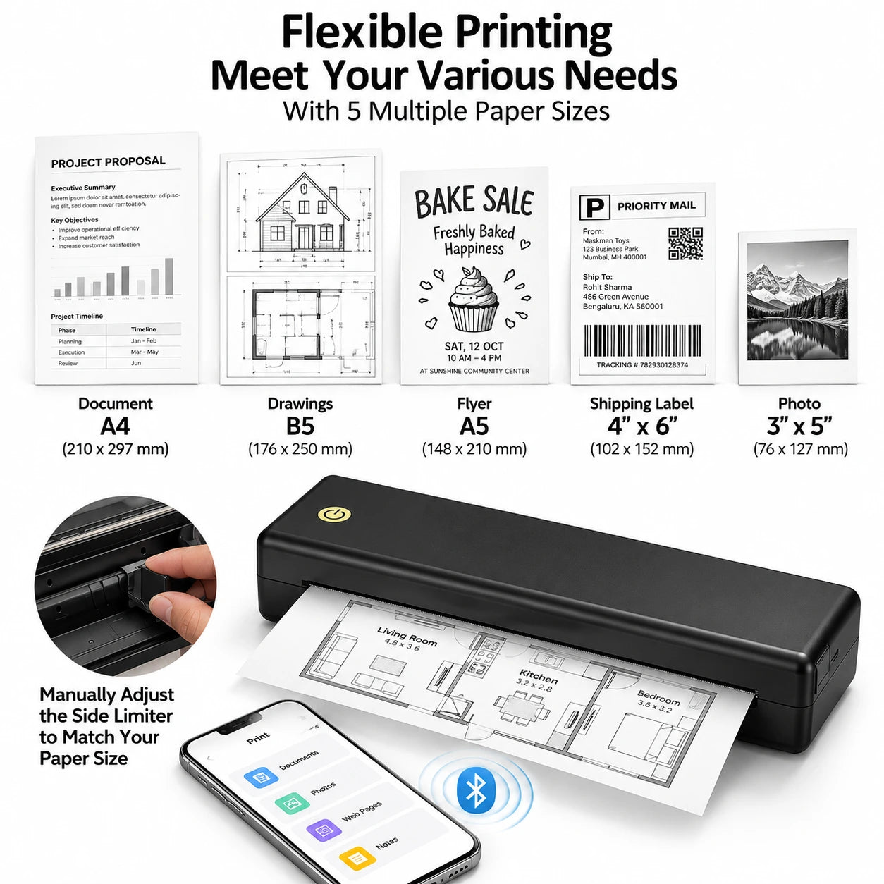 A43 Portable A4 Thermal Printer | Wireless Inkless Document Printer