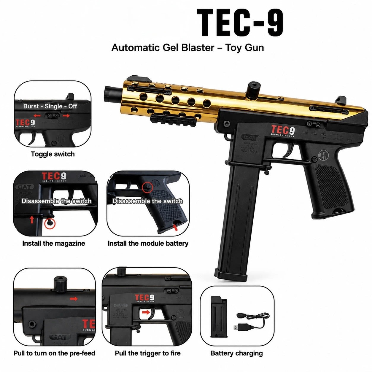 Tec-9 Electric Gel Blaster Gun in india Hobby Grade