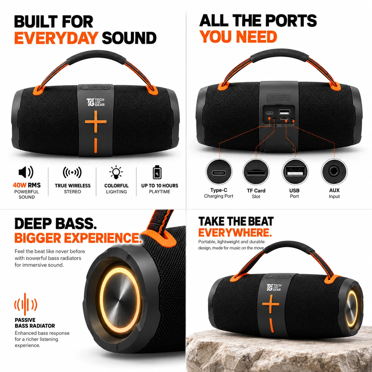DUU3I HYMN 40W Bluetooth Speaker | Portable Boombox with Colourful Lights & 10-Hour Playtime