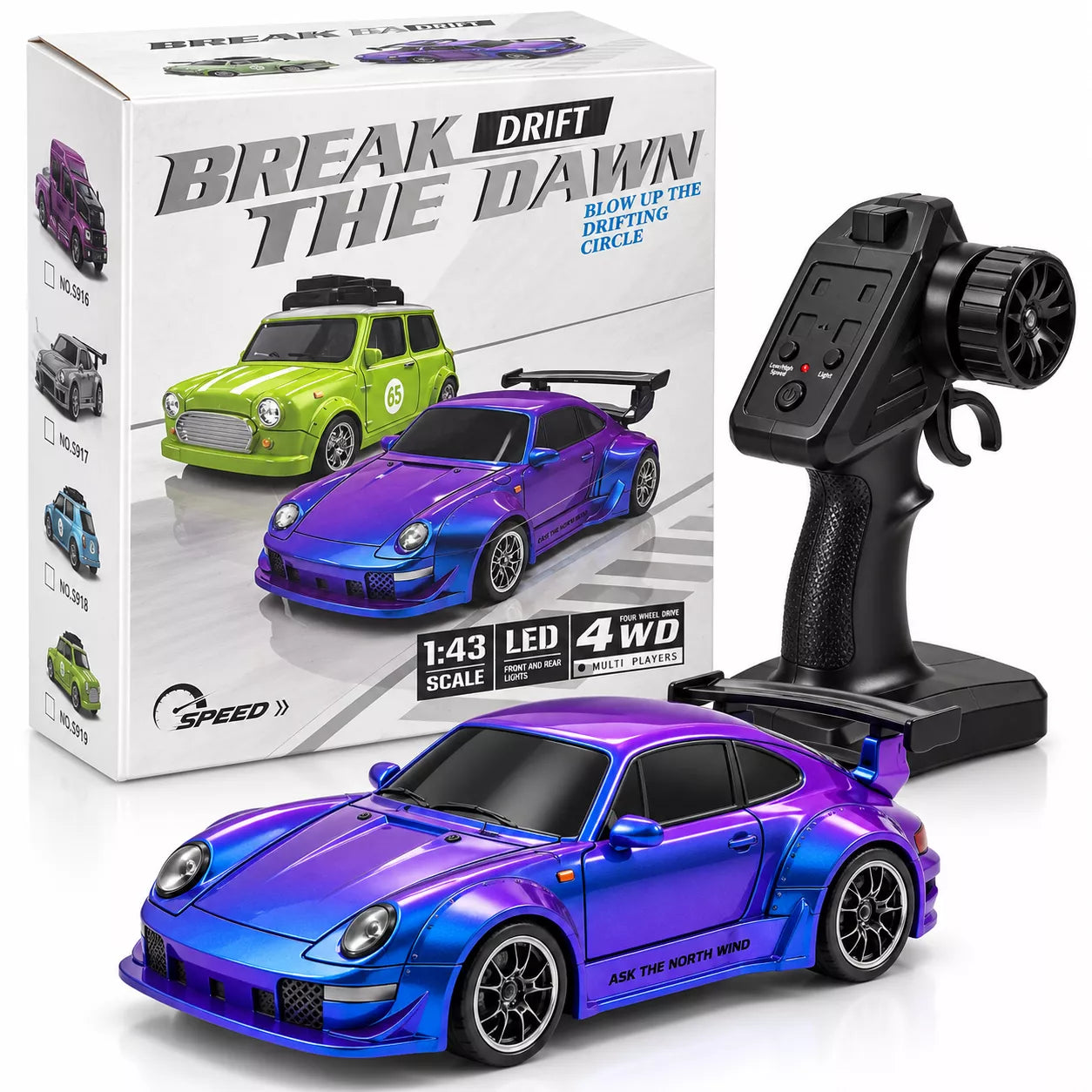 Porsche Gradient Purple RC Drift Racing Car | 1:43 Scale, 4WD, LED Lights & Remote Control