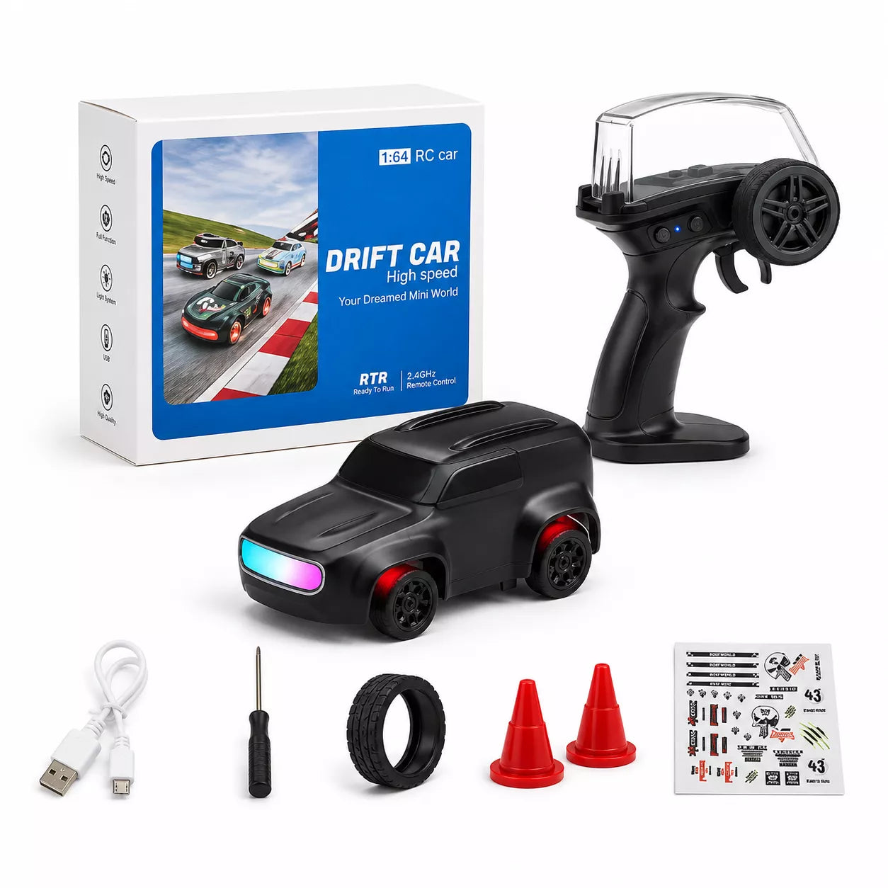 1:64 Mini RC Drift Car | 4WD High-Speed Racing Car with LED Lights (Bestseller)