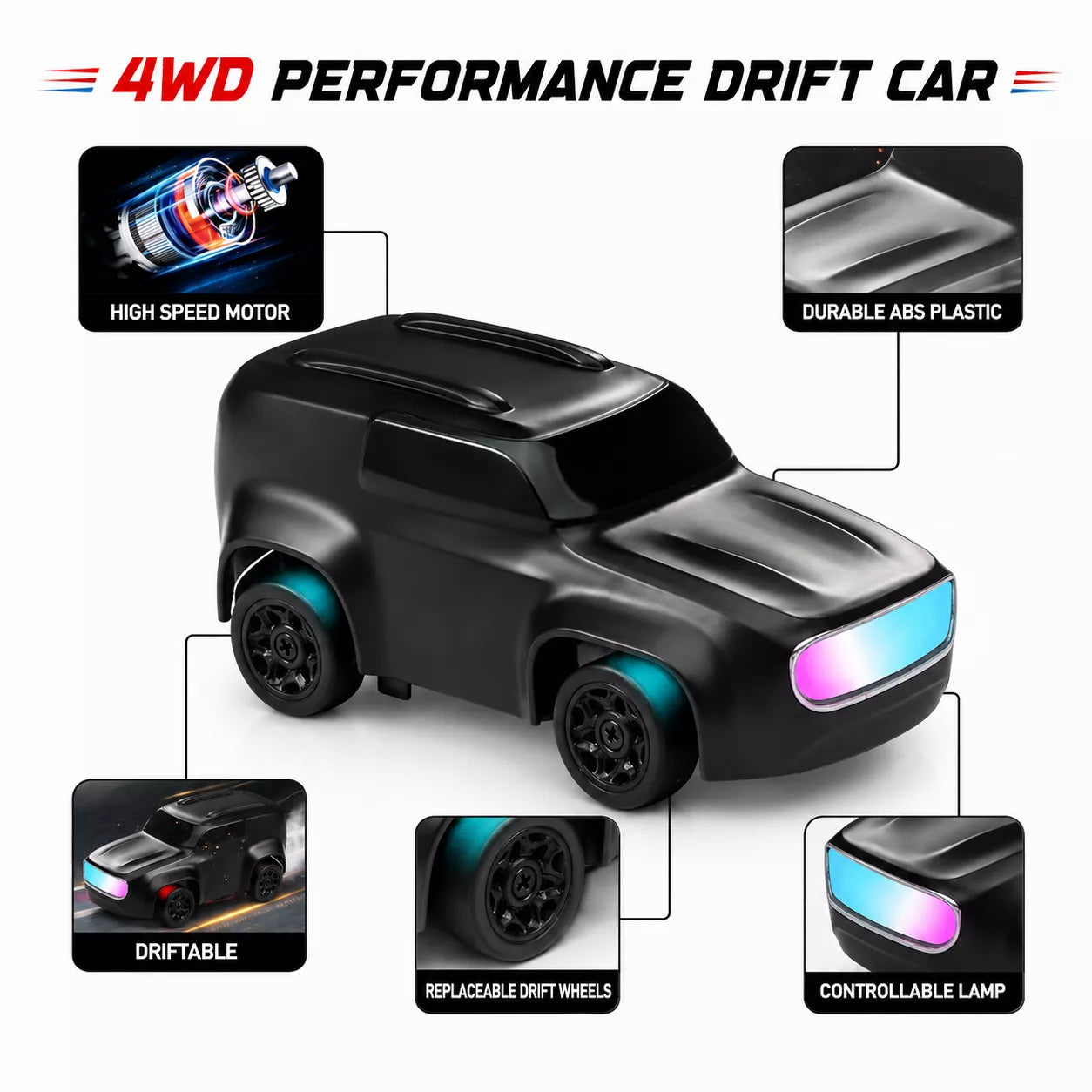 1:64 Mini RC Drift Car | 4WD High-Speed Racing Car with LED Lights (Bestseller)