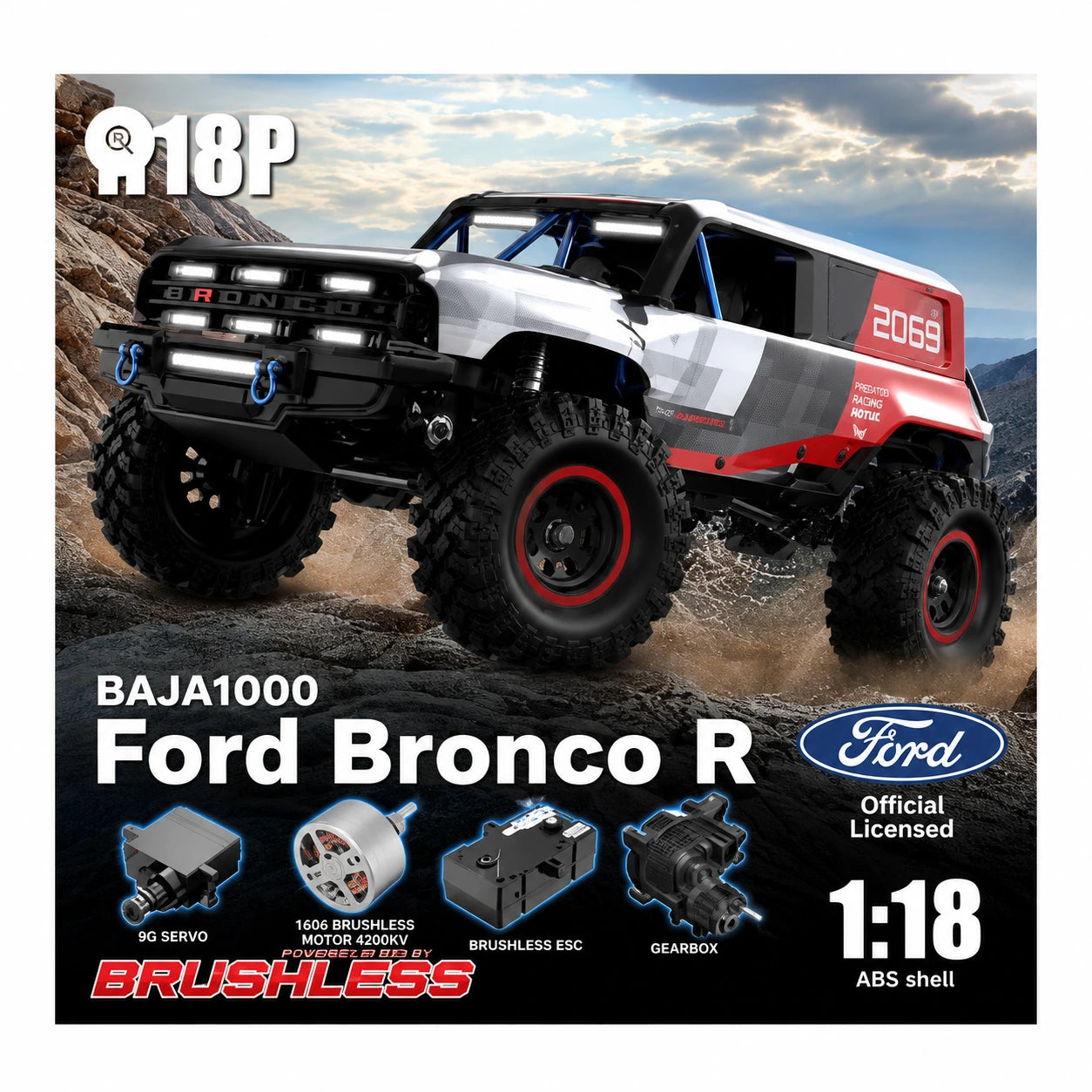 MJX Hyper Go H18P 1:18 Ford Bronco R Brushless 4WD RC Rock Crawler
