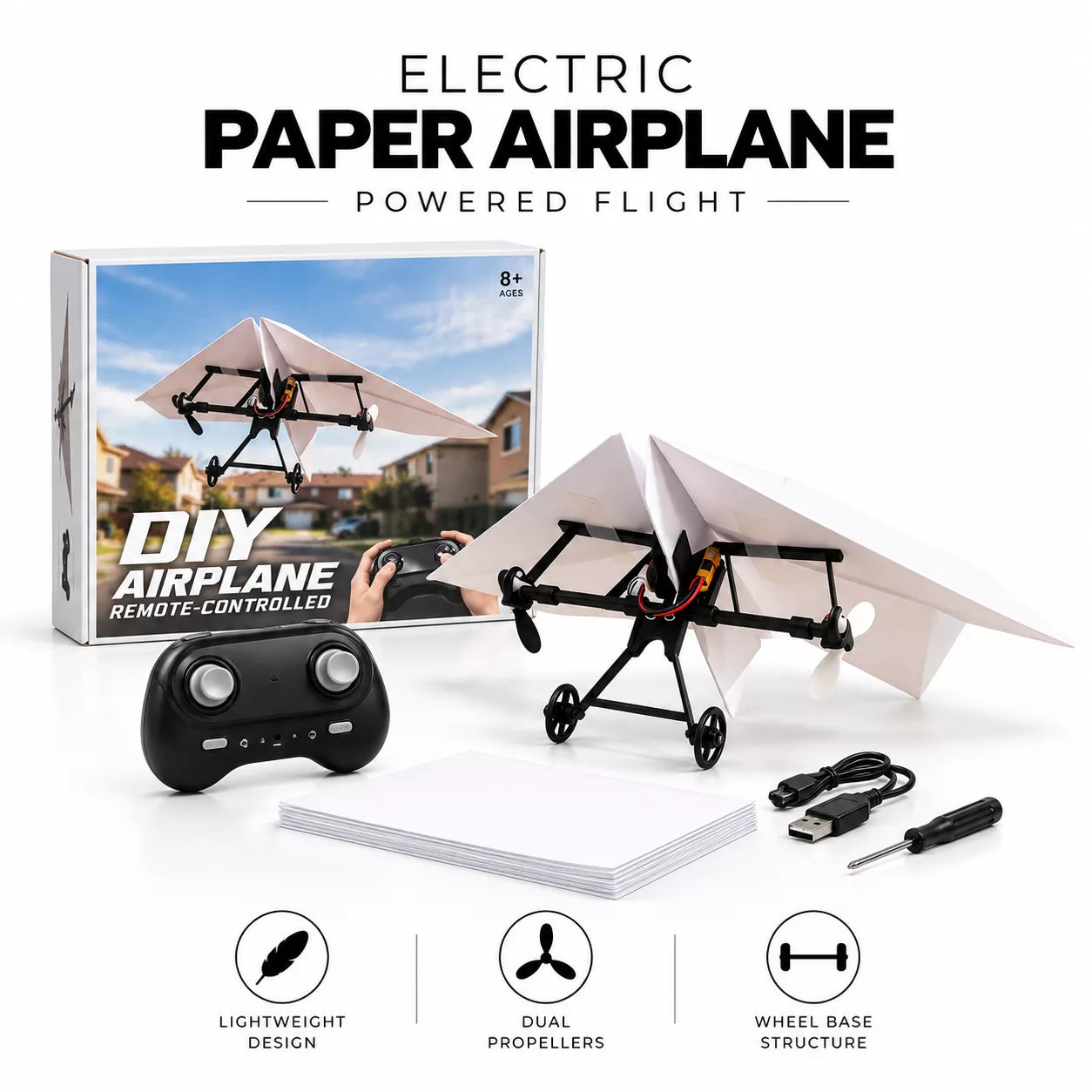 RC Paper Airplane Kit | DIY Remote Control Electric Paper Plane with Dual Propellers