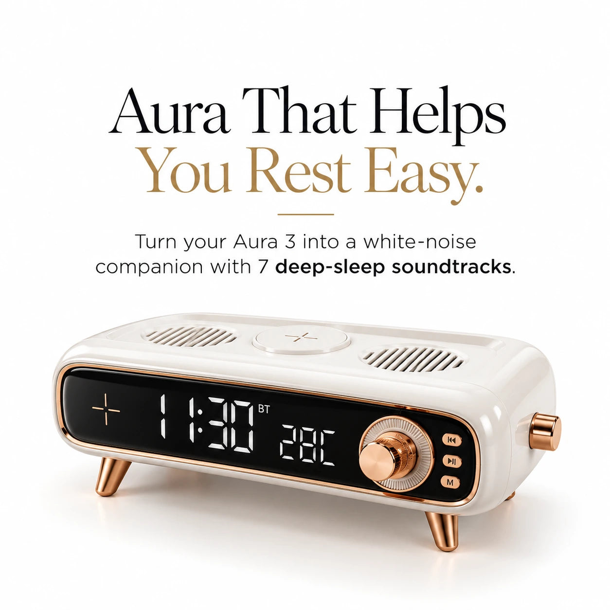 Pebble Aura 3, 3-in-1 Bluetooth Speaker, Alarm Clock & Wireless Charger