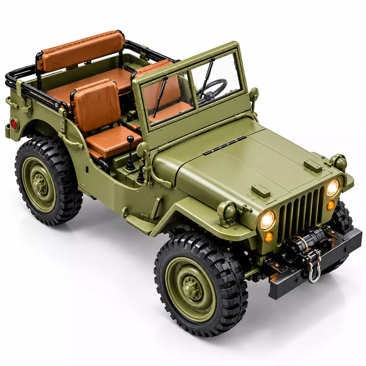 1:14 Full Metal Military Jeep RC Car | 2.4GHz 4WD, 2-Speed Gearbox, Metal Transmission, Lights & Sound