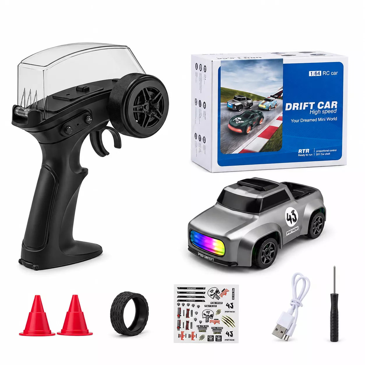 1:64 Mini RC Drift Car | 4WD High-Speed Racing Car with LED Lights (Bestseller)