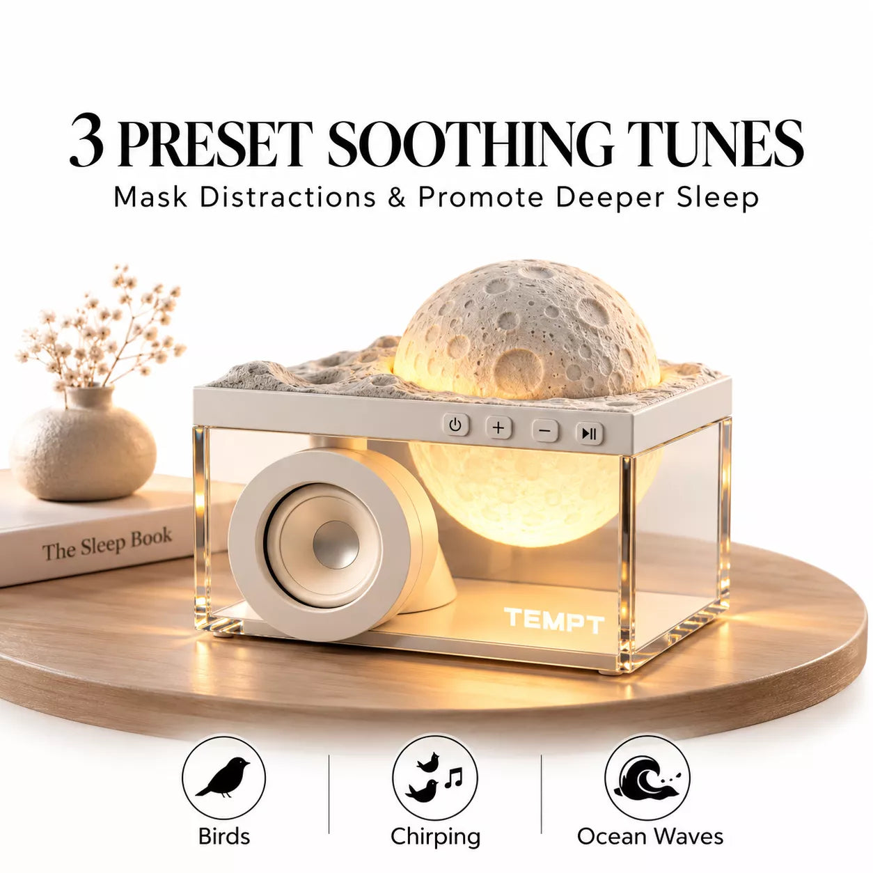 TEMPT Privee Lunar 4-in-1 Bluetooth Speaker with Moon Lamp & Aroma Diffuser | 8W, 40H Playback