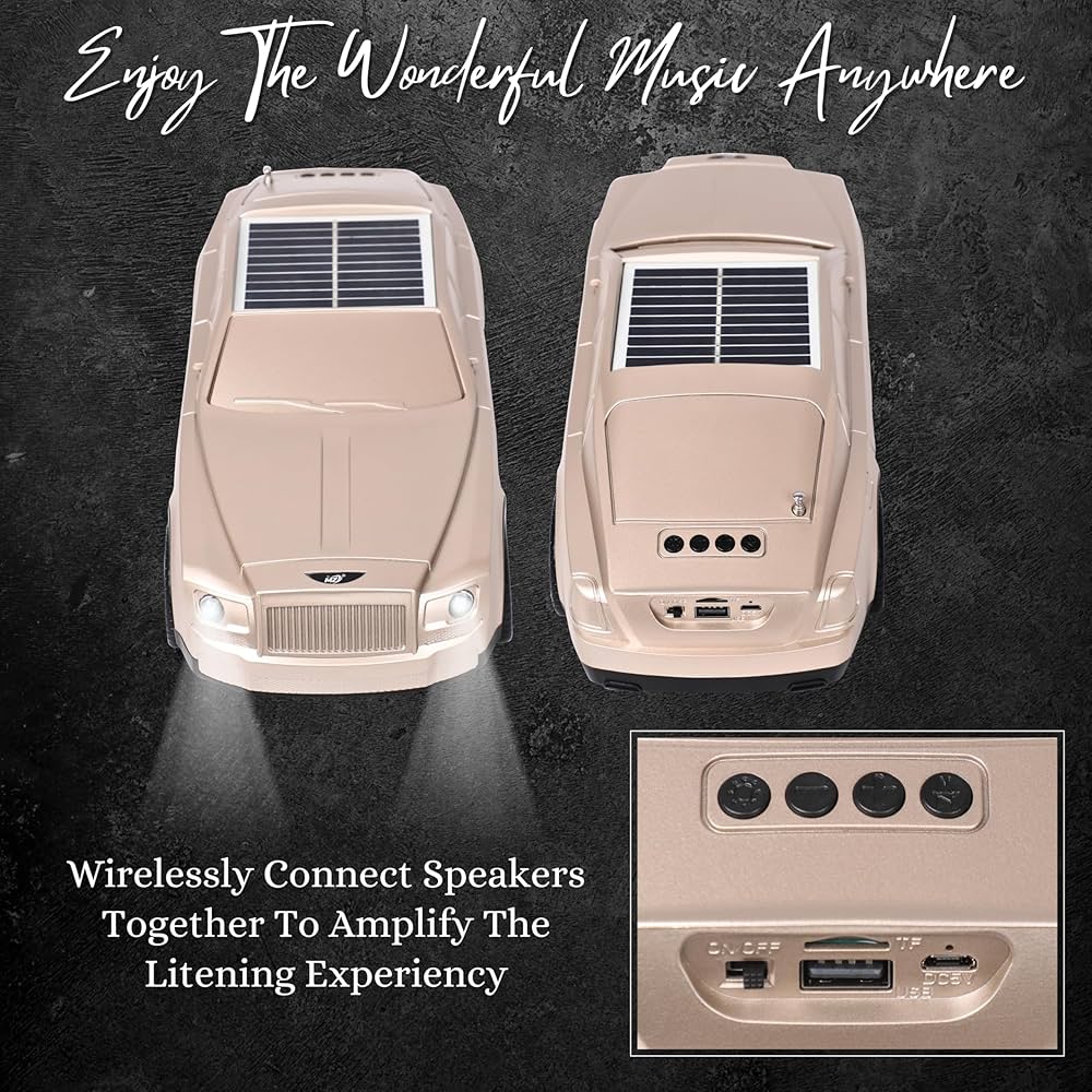 MZ Wireless Stereo Speaker, Solar Powered, Colorful Mini Bluetooth Speaker Car Shape | USB Compatible | Works as Headlight Pet Music Played Car023