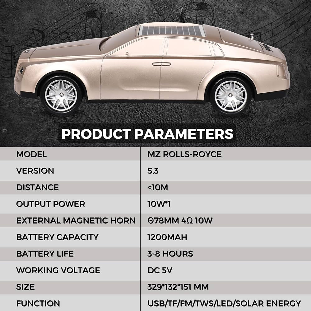 MZ Wireless Stereo Speaker, Solar Powered, Colorful Mini Bluetooth Speaker Car Shape | USB Compatible | Works as Headlight Pet Music Played Car023