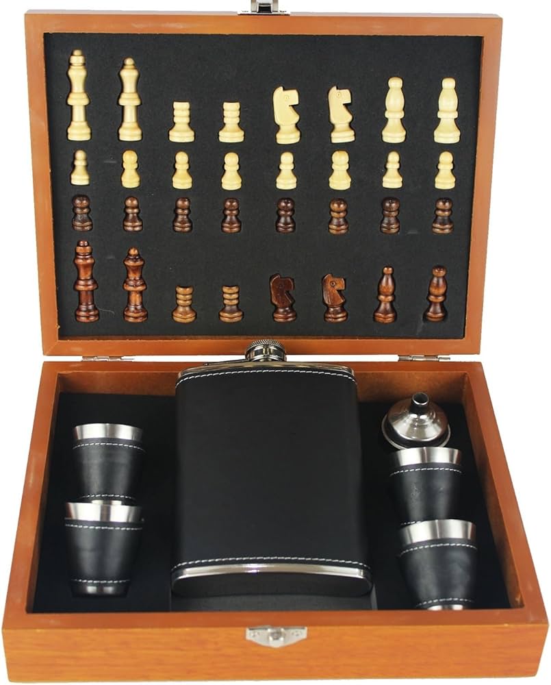 Wooden chessboard (with bottle )