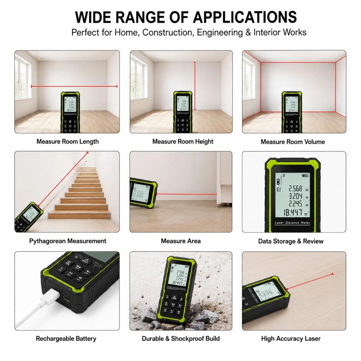 Laser light Measurement Inch Tape (50m)