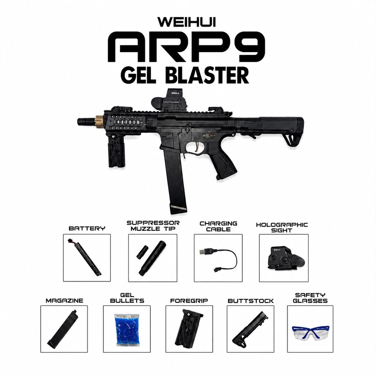 ARP9 Tactical Electric Gel Blaster Gun | 280+ FPS | Dual Magazine | Semi & Full Auto