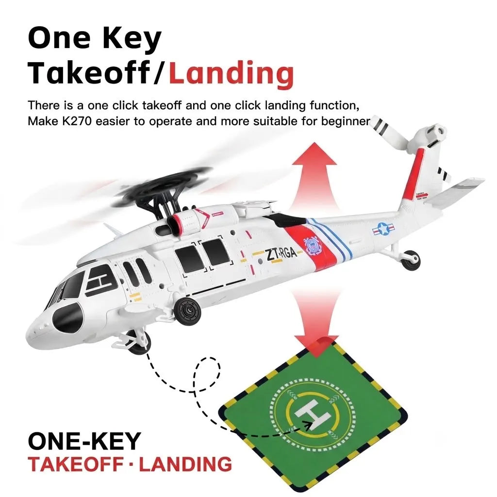K270 UH-60L Black Hawk Remote-Controlled Helicopter with Optical Flow Positioning, Barometric Altitude Hold L/R Throttle Adjustable, RTF Remote Control Model Gift for RC Enthusiasts(1Batteries)